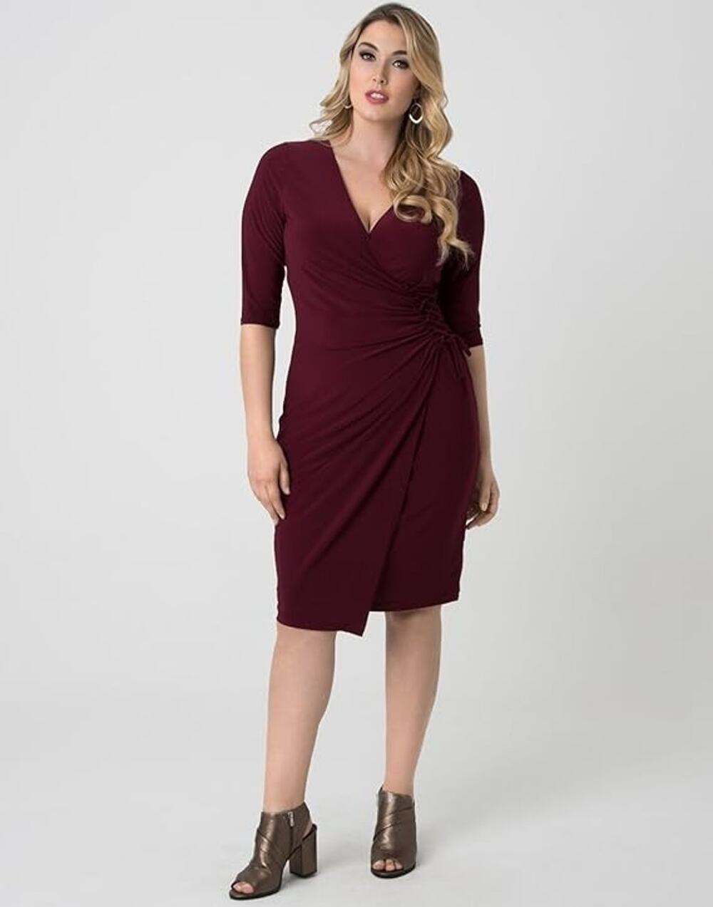 Kiyonna Vixen Dress Red Faux Wrap 1X Party Sexy Side Lace Romantic Party Retro